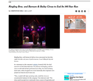 NYTimes article about Ringling closing down.