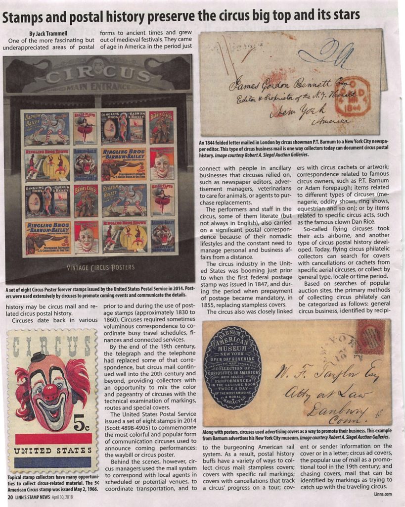 Page 1 - article on collecting circus stamps