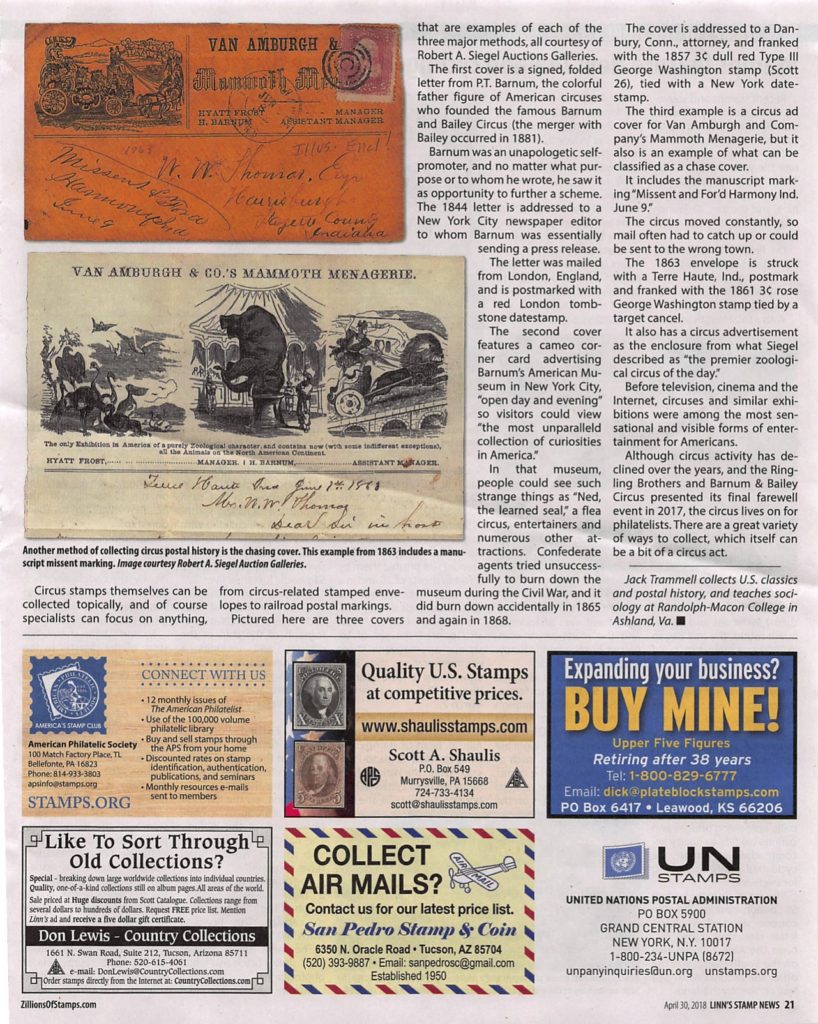 page 2- article on collecting circus stamps