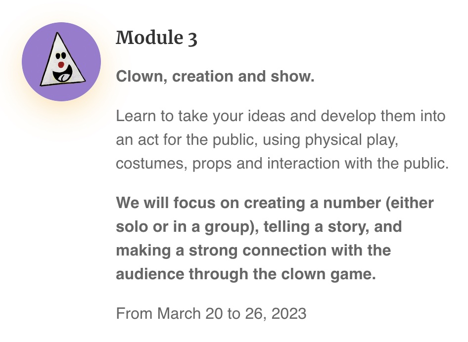 Module 3: Clown, creation, and show